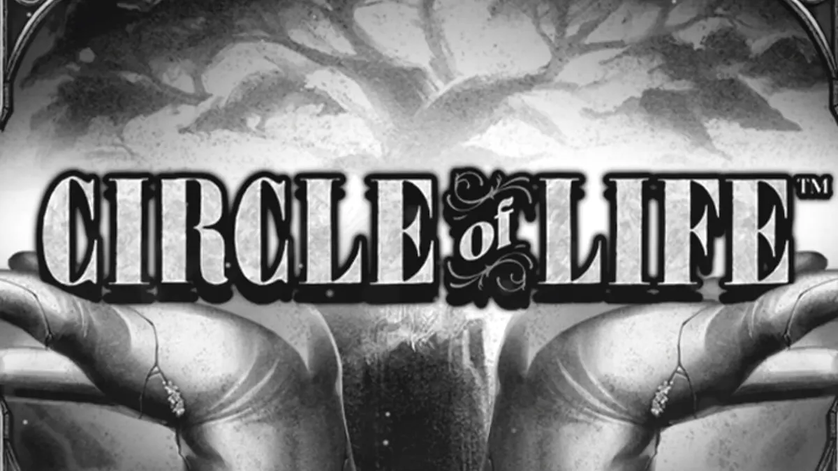 Tampilan visual slot Circle of Life dengan tema monokrom dan pohon kehidupan.