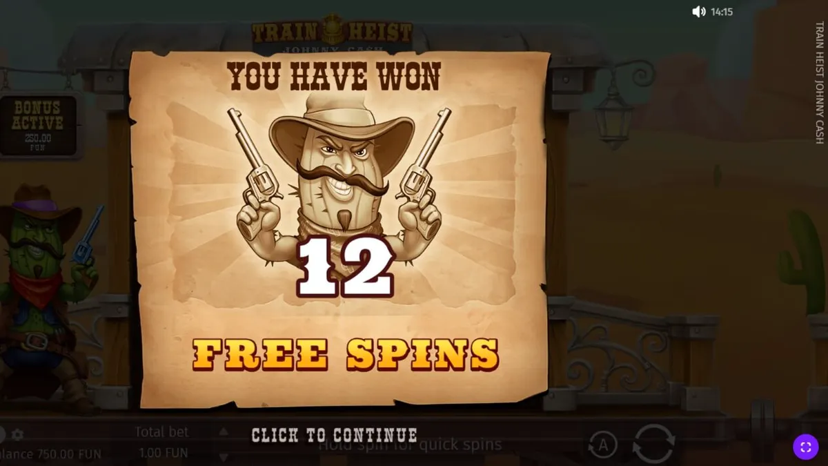 Tampilan visual aksi koboi di dalam slot Train Heist Johnny Cash