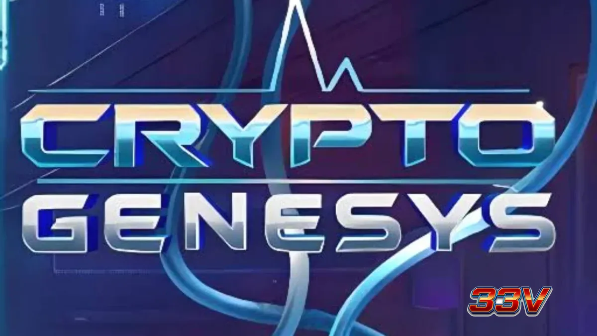 Tampilan visual futuristik dari slot Crypto Genesys dengan elemen neon dan simbol kripto.